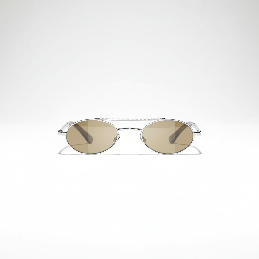 Chanel Oval Metal &amp; Imitation Pearl Brown Sunglasses