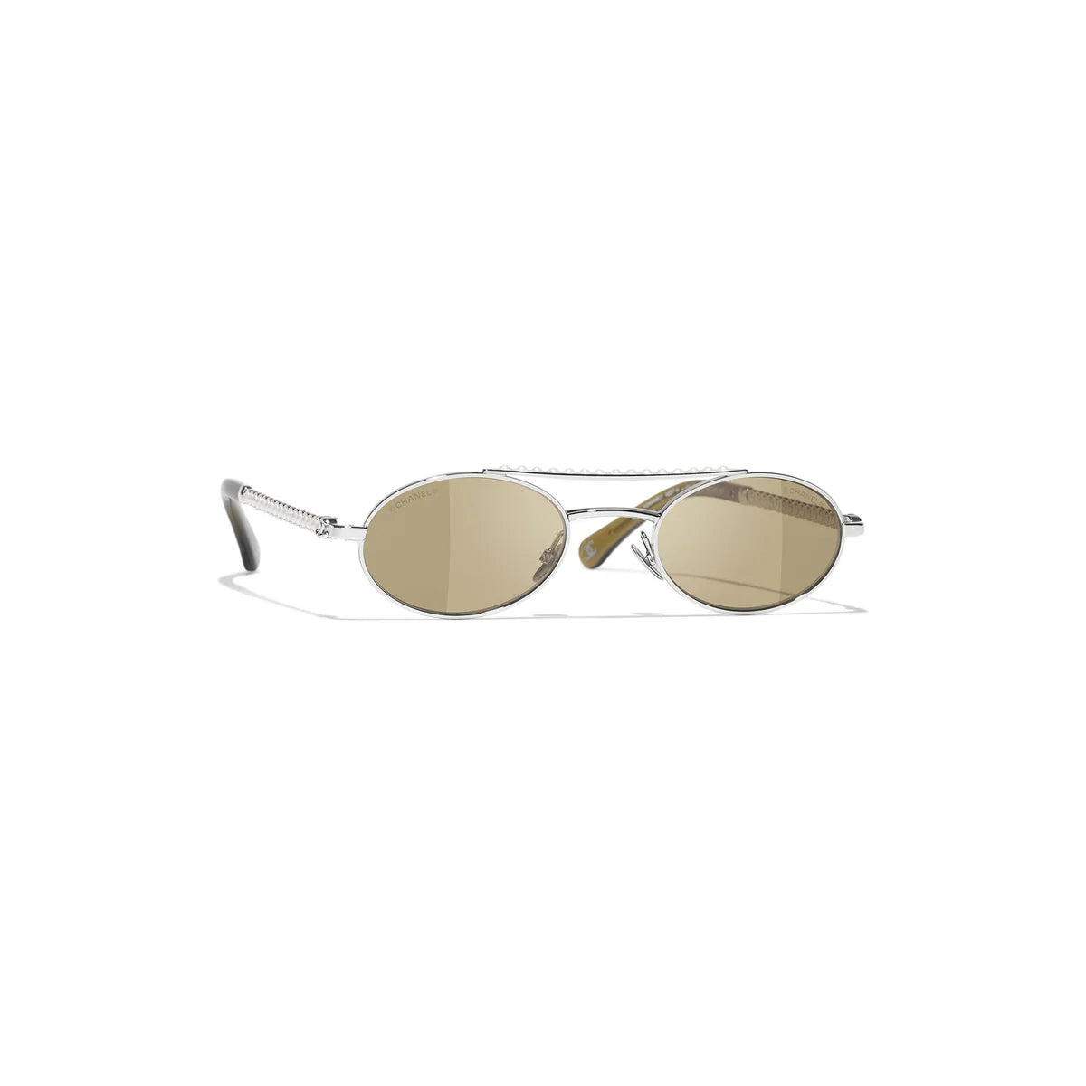 Chanel Oval Metal & Imitation Pearl Brown Sunglasses