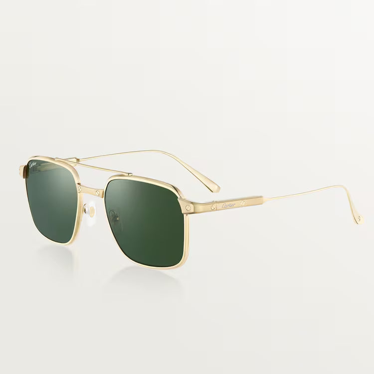 Cartier Santos De Men Pilot Brushed Gold Polarized Green Sunglasses