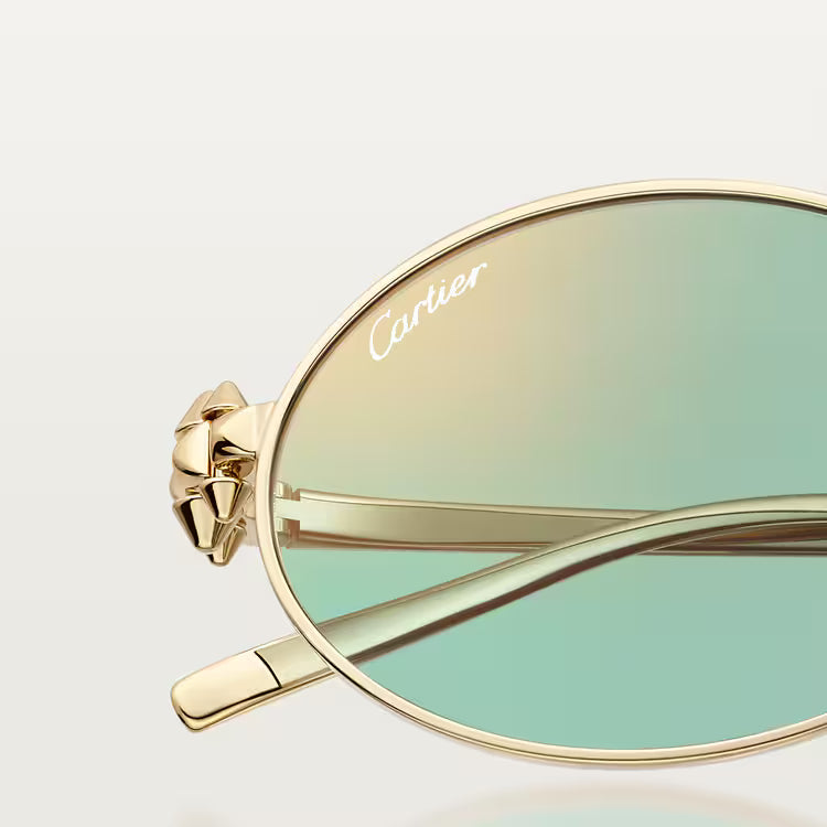Cartier Clash de Women Oval Gold Finish Studded Temple Light Green Sunglasses