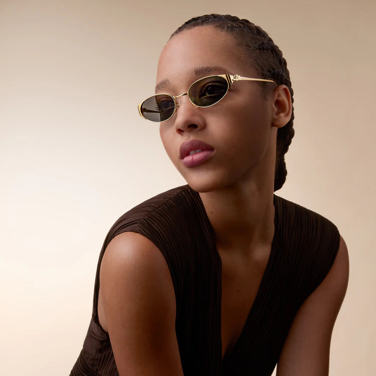 Cartier Panthère de C Women Oval Gold & Grey Mirrored  Sunglasses