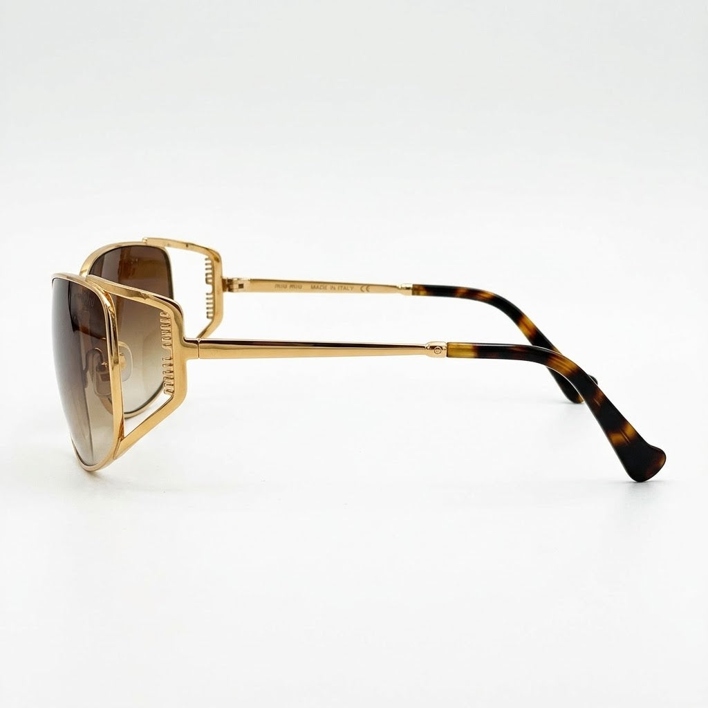 Miu Miu Women MU MU148AV Cut-Out Metal– Gold / Brown Gradient Sunglasses