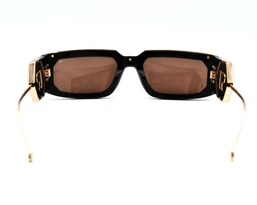 Philipp Plein SPP119M Unisex Shiny Black & Gold with Brown Gradient Square Sunglasses