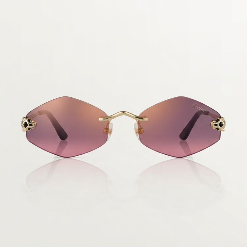 Cartier Panthère de  Unisex Rimless Hexagonal Purple Gradient Sunglasses