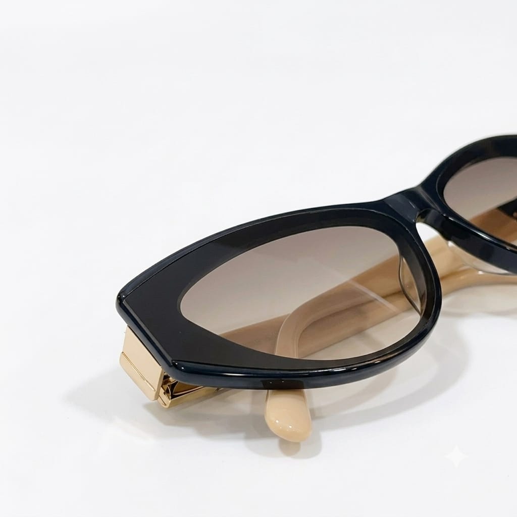 Chanel Women Angular Cat Eye Black & Beige Sunglasses