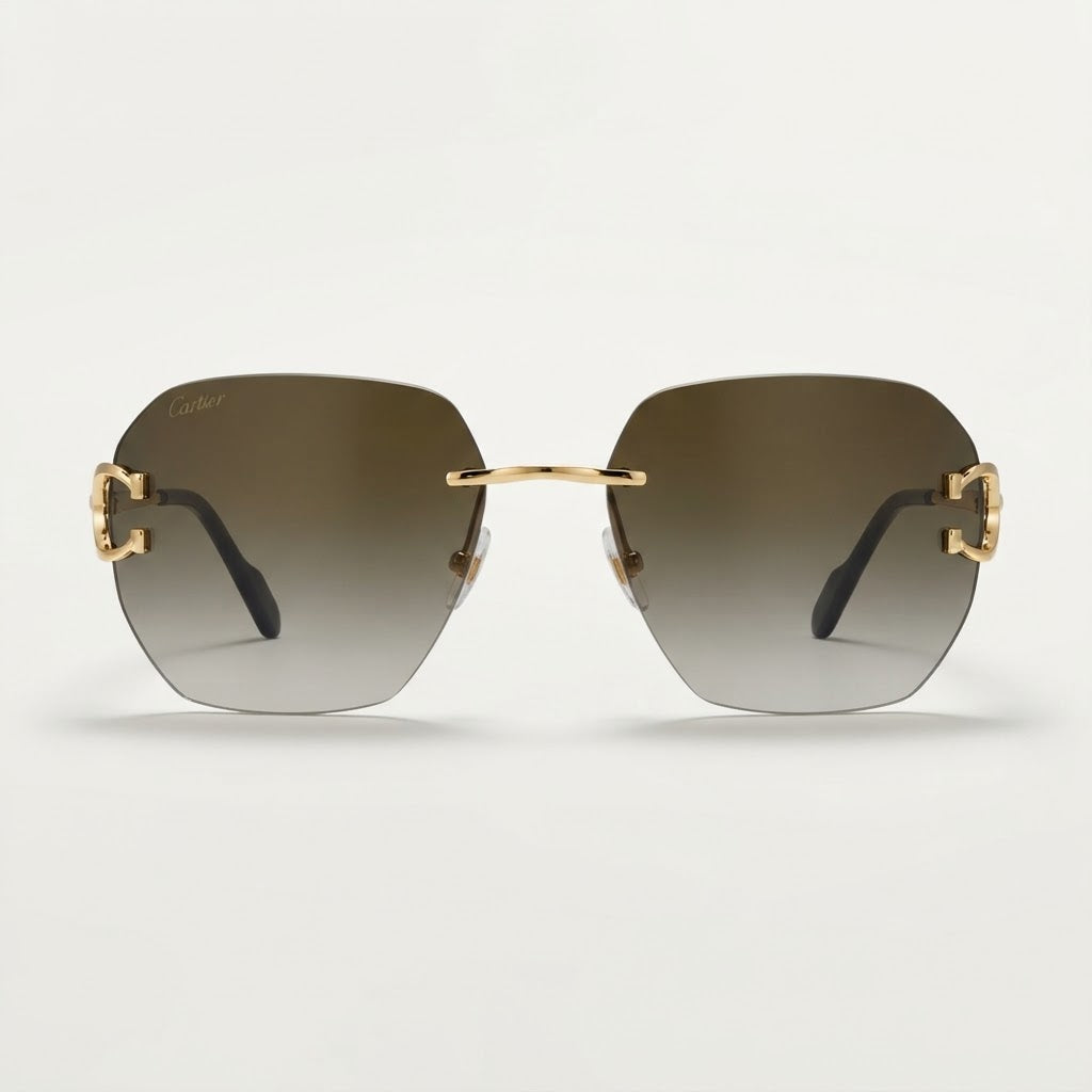 Cartier Classic C Motif Women Rimless Gold/Grey Sunglasses