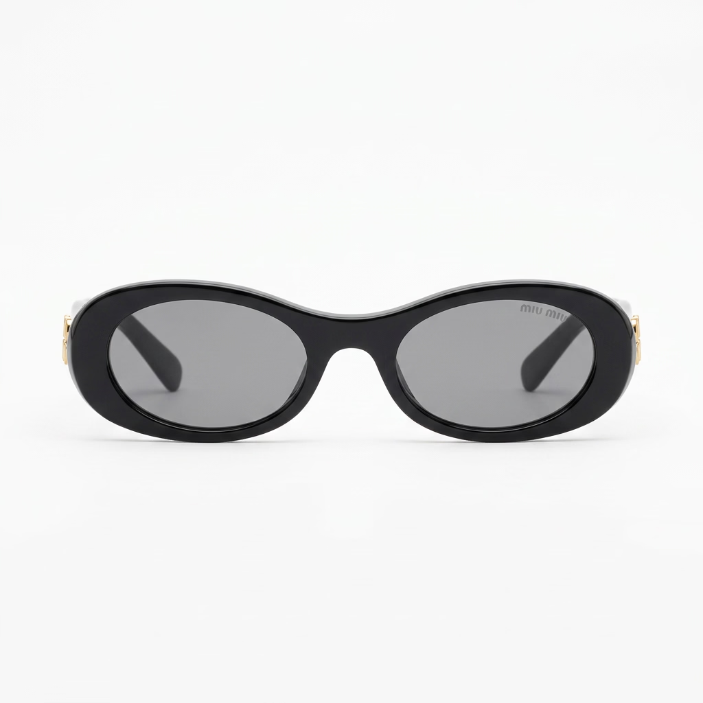 Miu Miu Women Black / Dark Grey Oval Sunglasses