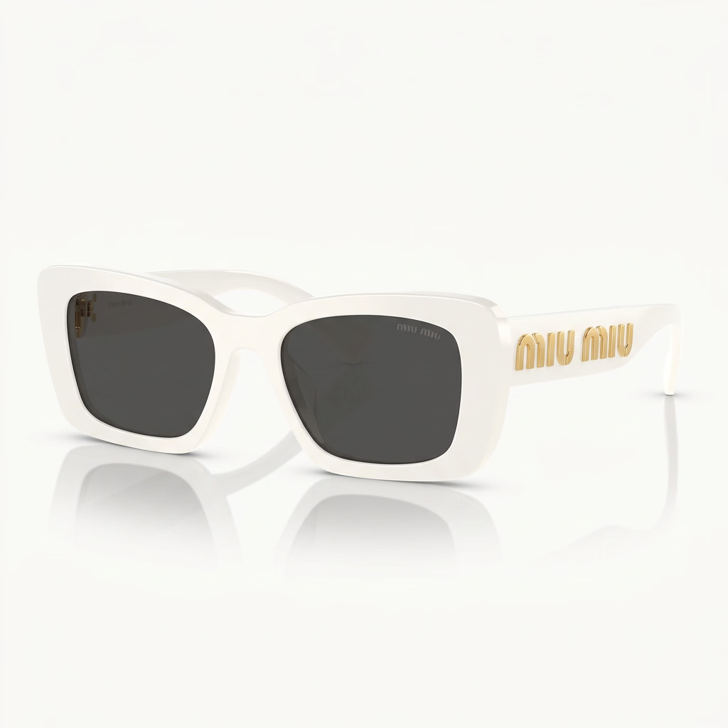 Miu Miu Women Glimpse MU 07YS Rectangle White / Dark Grey Sunglasses