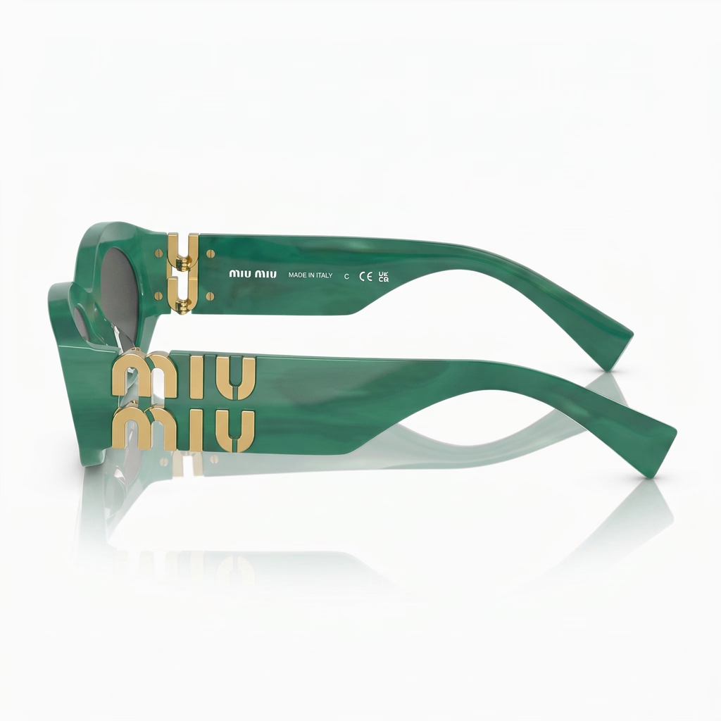 Miu Miu Women MU 11WS Glimpse Oval Green / Dark Grey Sunglasses