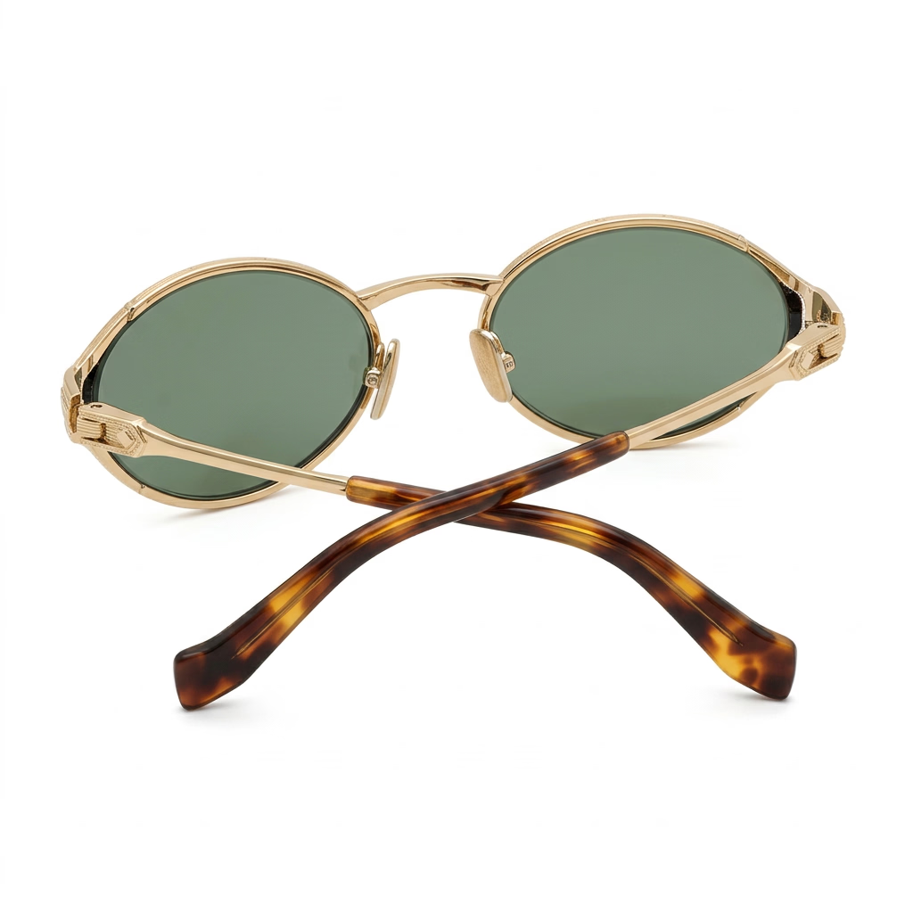 Miu Miu Women Logo Gold Oval Green Mirror Internal Silver Sunglasses