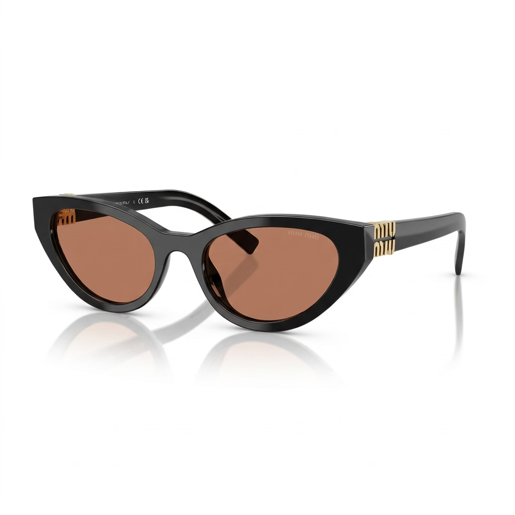 Miu Miu Women MU A04S Cat-Eye Glossy Black / Amber Brown Sunglasses