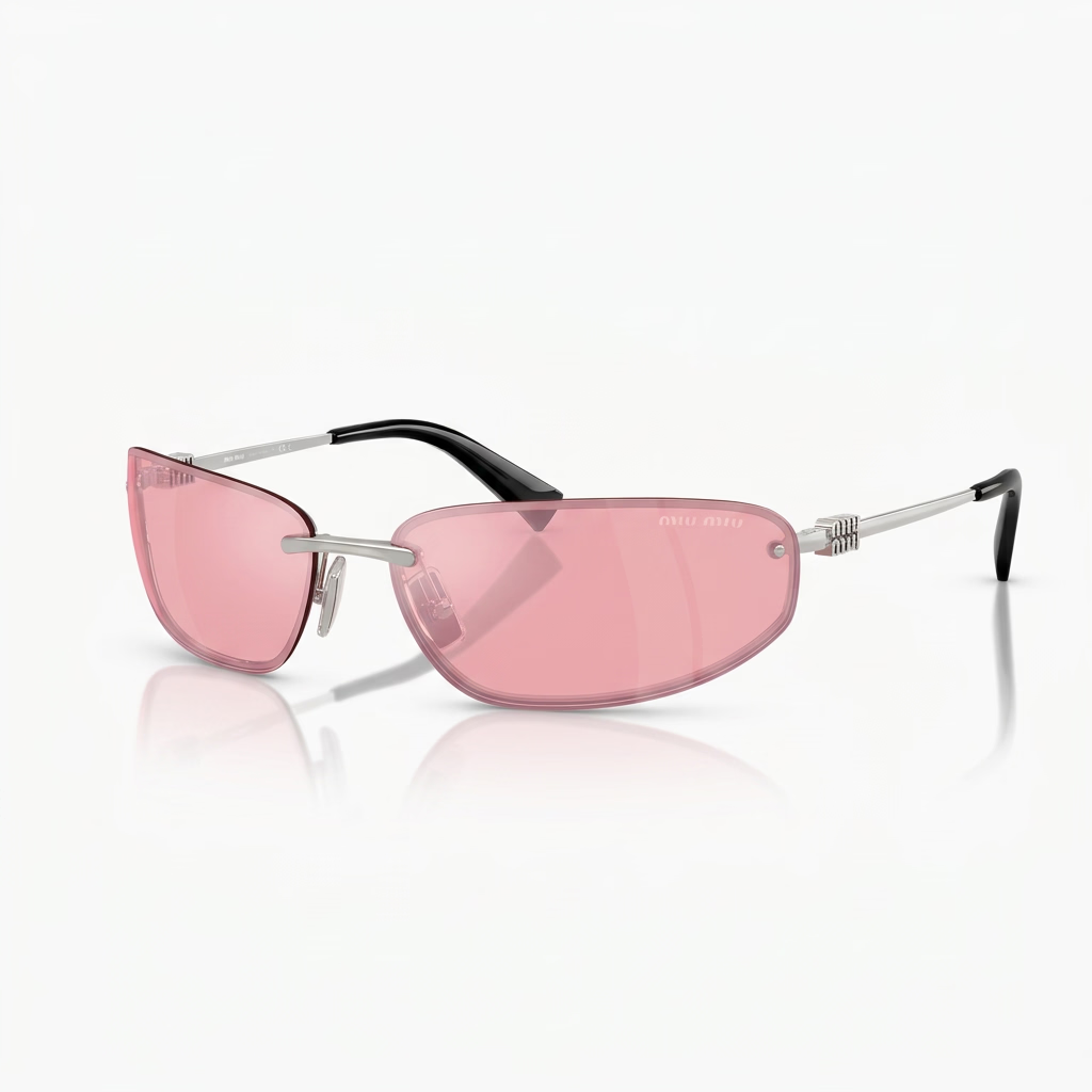Miu Miu Women MU A50S Rimless Shield Silver / Soft Pink Sunglasses