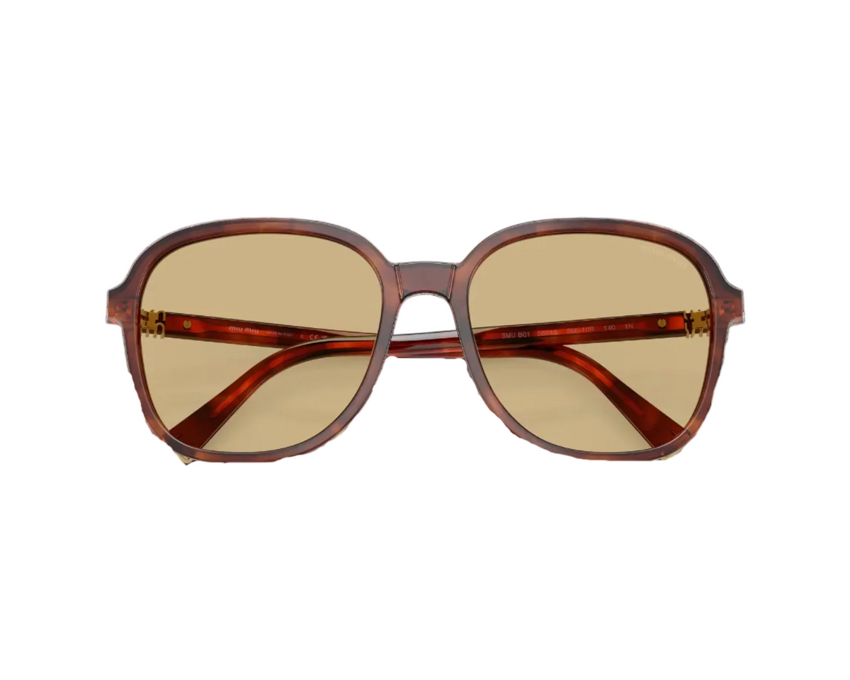 Miu Miu Regard MU B01S Women Oversized Pillow Striped Tobacco / Yellow Sunglasses