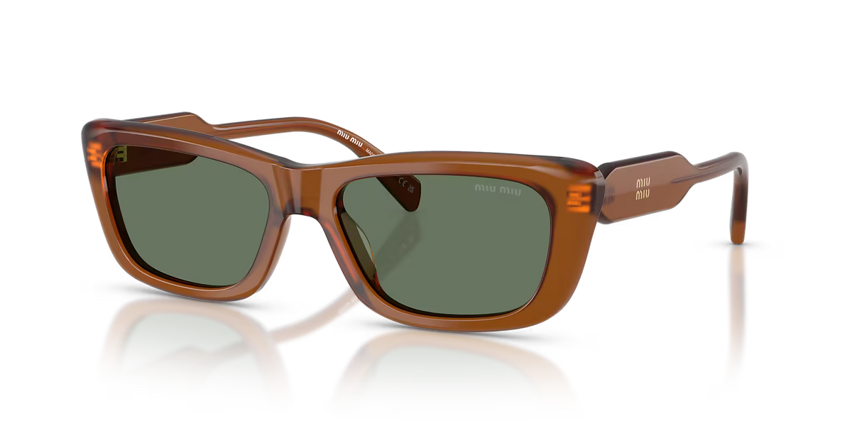 Miu Miu MU B12S Women Rectangular Honey / Green Sunglasses