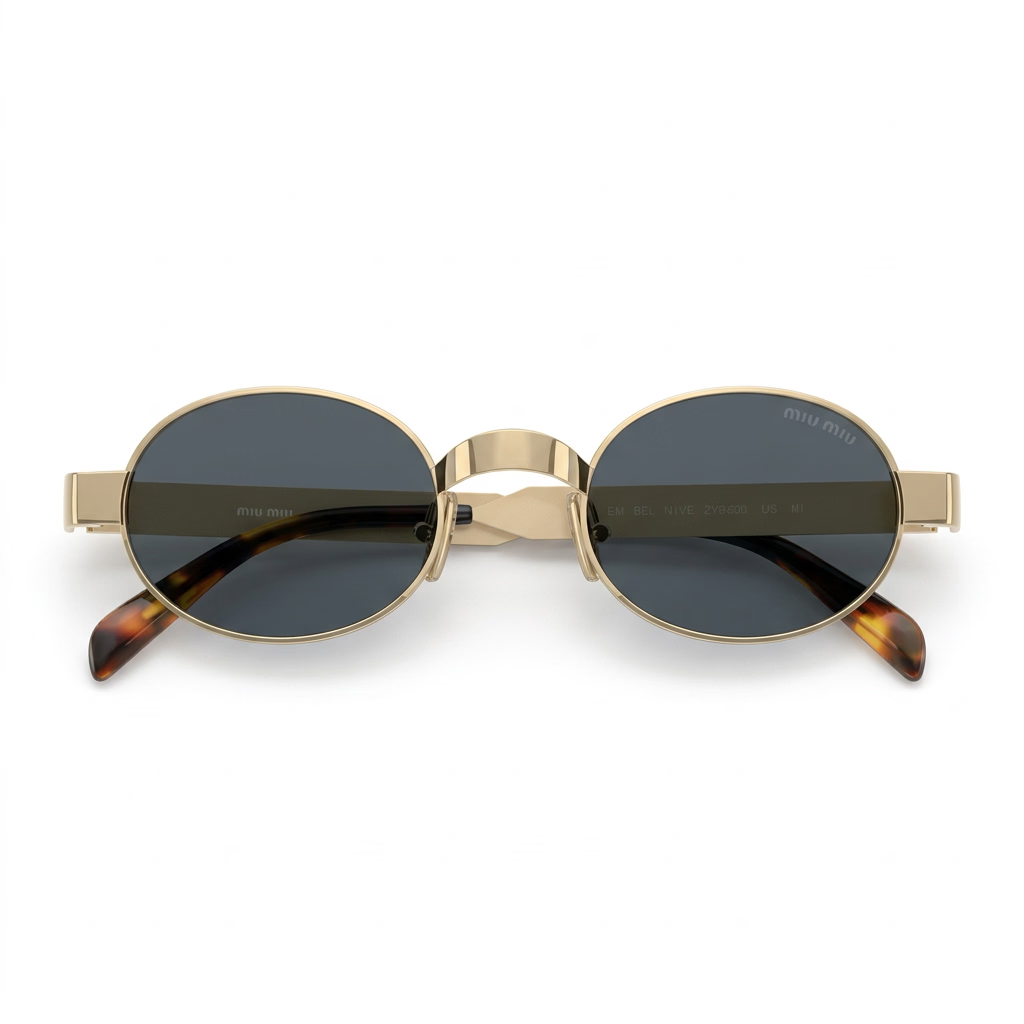 Miu Miu Envie Women MU B51S Oval Antiqued Gold / Grey Sunglasses