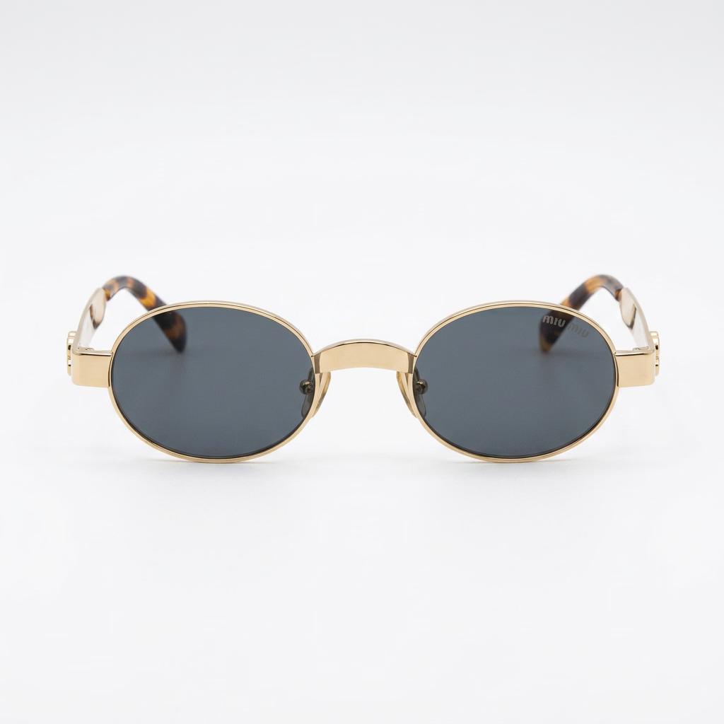 Miu Miu Envie Women MU B51S Oval Antiqued Gold / Grey Sunglasses