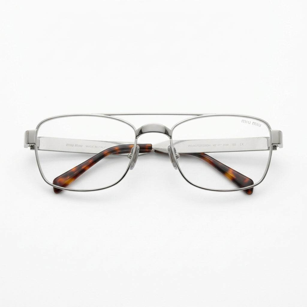Miu Miu Women / Unisex Double-Bridge Silver Optical Glasses