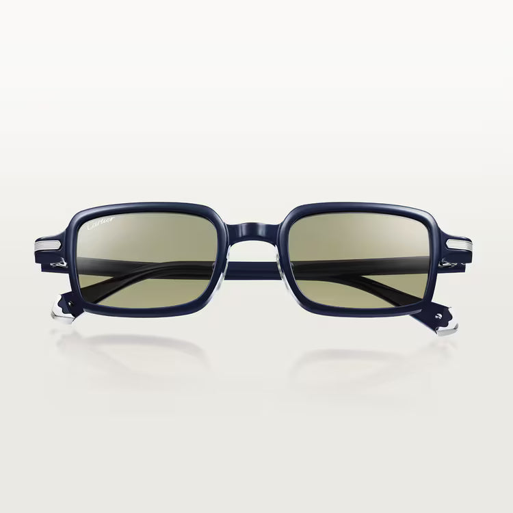 Cartier Première de Unisex Square Acetate Blue Frame Tinted Grey-Green Sunglasses