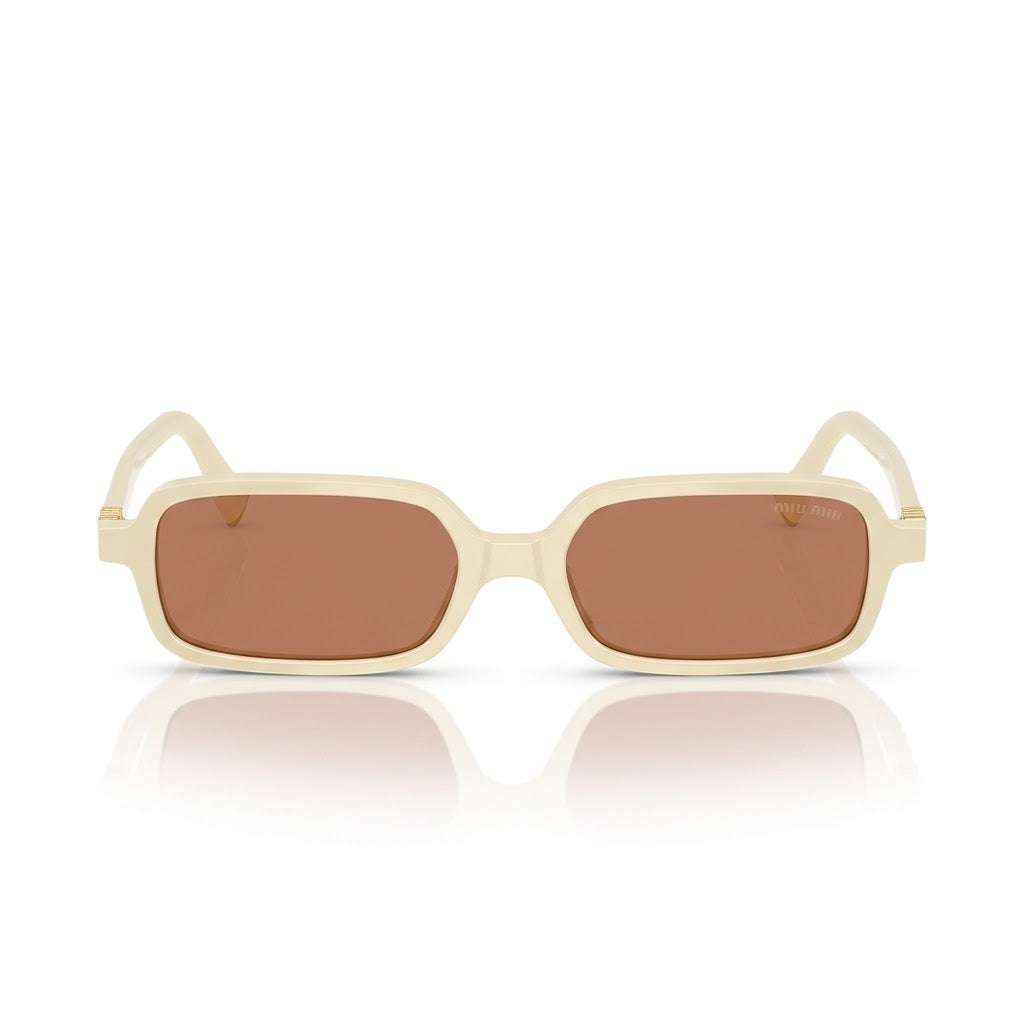Miu Miu Regard MU 11ZS Women Rectangular Milk White / Brown Sunglasses 