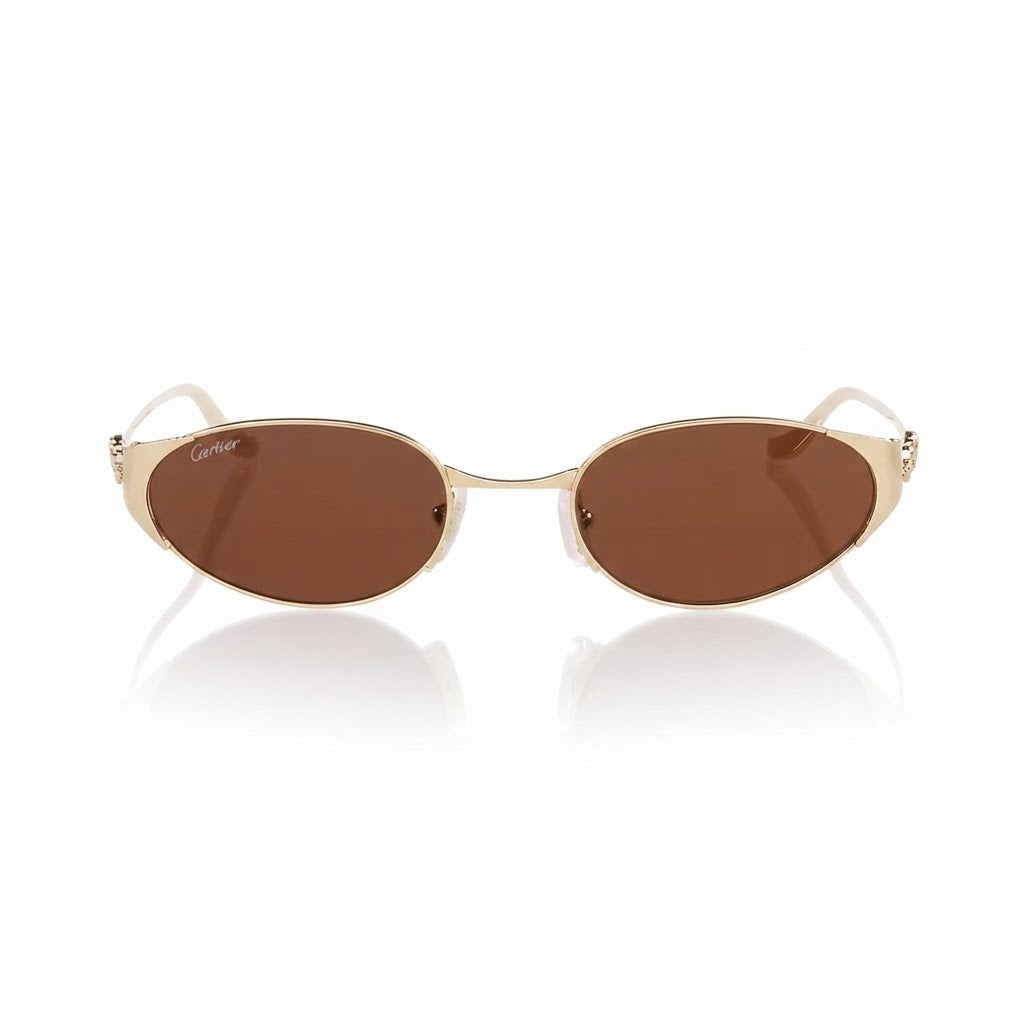 Cartier Panthère de C Women Oval Brown Mirror Sunglasses