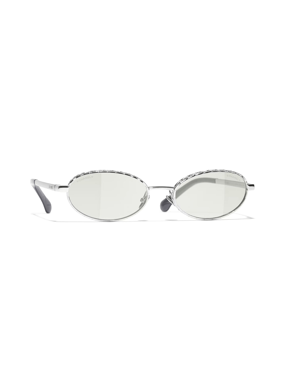 Chanel Women Oval Silver / Light Gray Sunglasses
