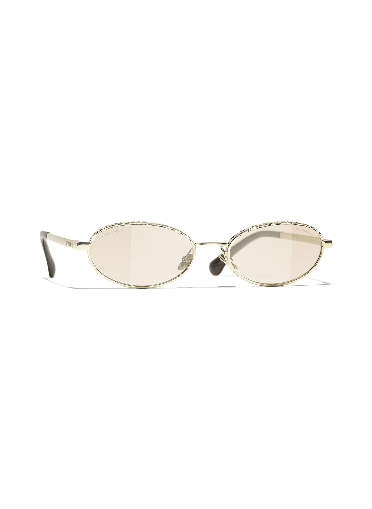 Chanel Women Oval Gold / Light Brown Sunglasses