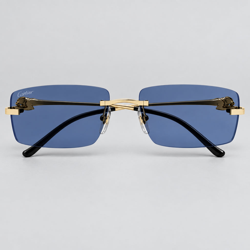 Cartier Panthère de C Unisex Gold & Blue Rimless Sunglasses