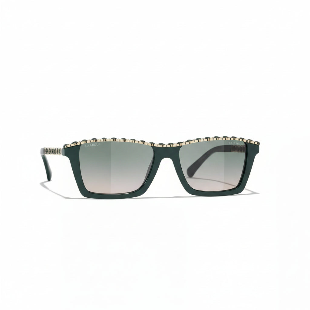 Chanel Women Rectangular Green Sunglasses