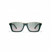 Chanel Women Rectangular Green Sunglasses