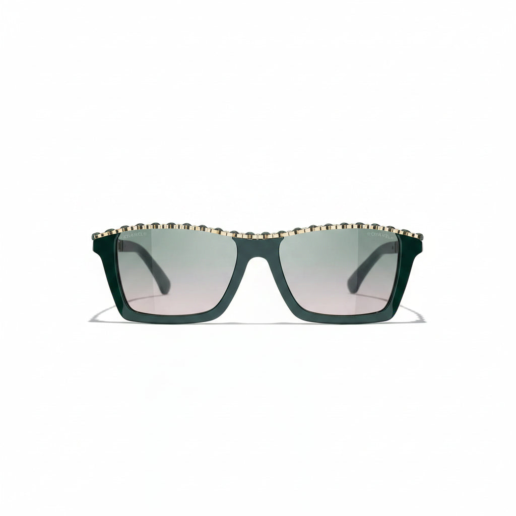 Chanel Women Rectangular Green Sunglasses