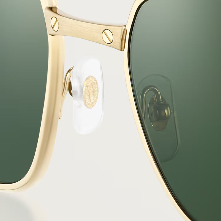 Cartier Santos De Men Pilot Brushed Gold Polarized Green Sunglasses