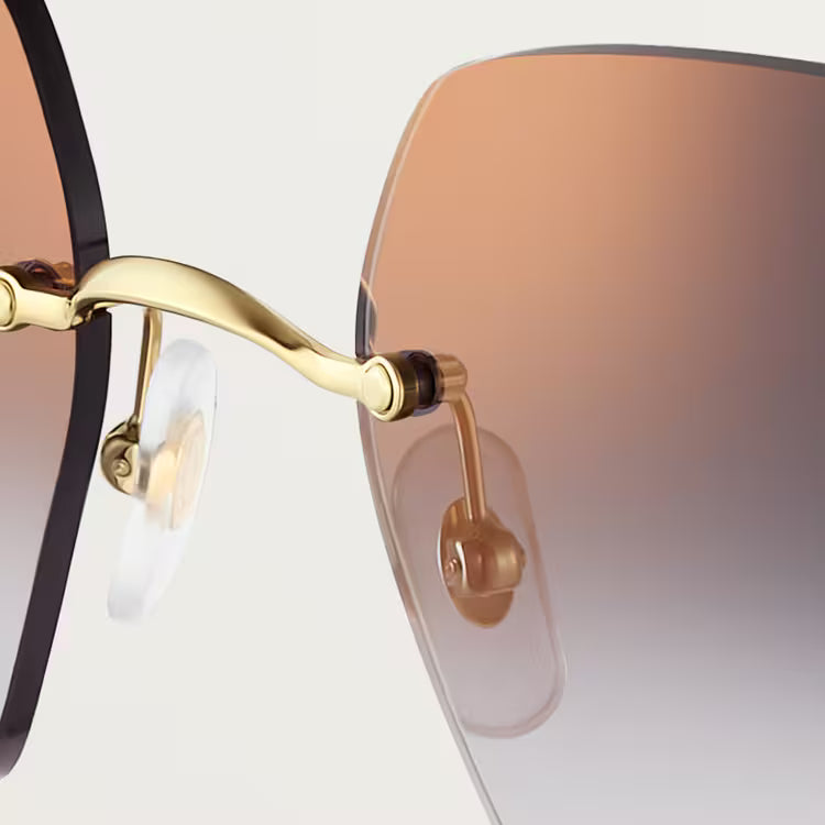 Cartier C De Motif Women Rimless Rectangle Gold & Brown Gradient Sunglasses