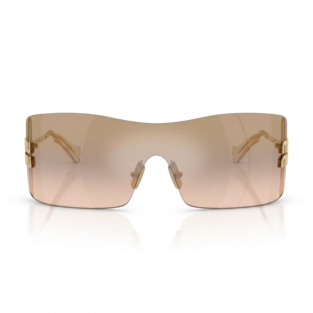 Miu Miu Aube Women Rimless Gold / Light Brown Mirrored Sunglasses