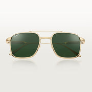Cartier Santos De Men Pilot Brushed Gold Polarized Green Sunglasses