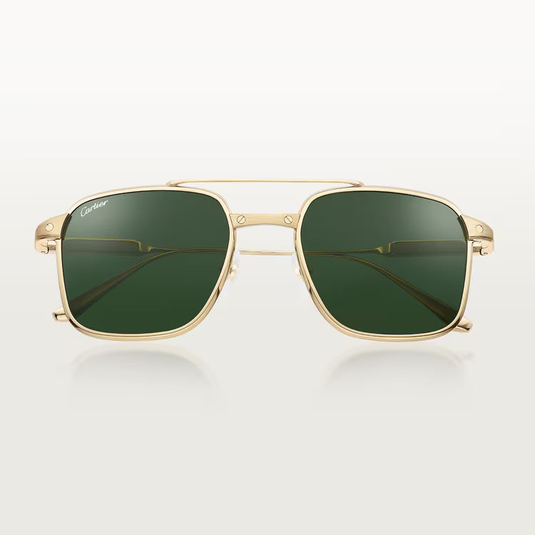 Cartier Santos De Men Pilot Brushed Gold Polarized Green Sunglasses