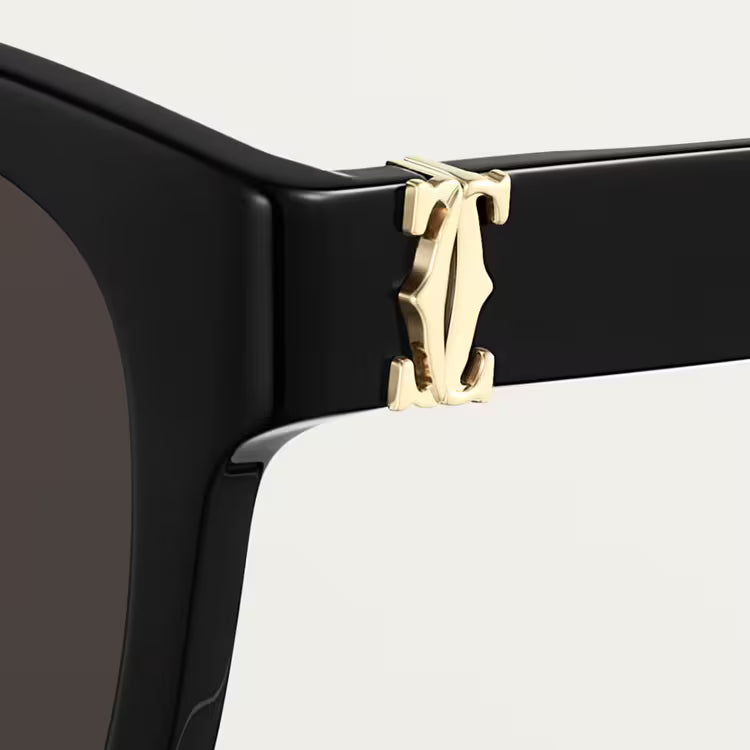 Cartier C de Women Square Motif Black and Gold Sunglasses