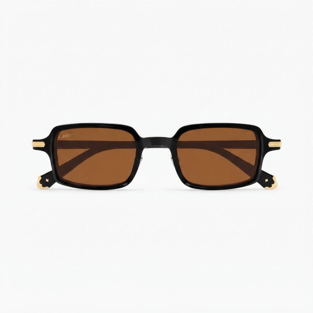 Cartier Première de Unisex Square Acetate Black Frame Brown Sunglasses