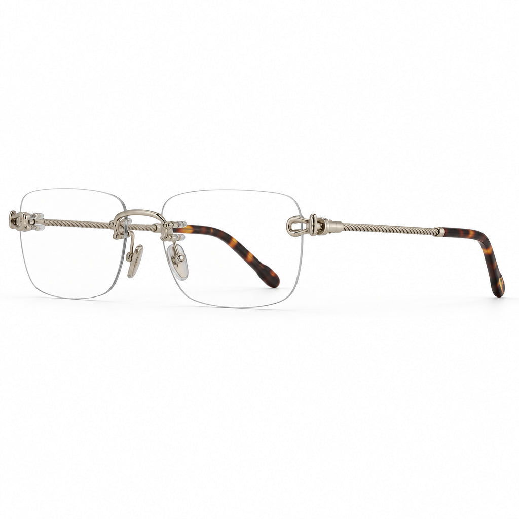 FRED FG50002F Luxury Unisex Rimless Silver & Havana Cable Optical Frame