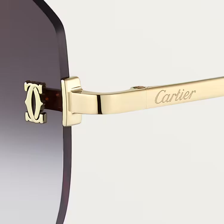 Cartier C De Motif Women Rimless Rectangle Gold & Brown Gradient Sunglasses