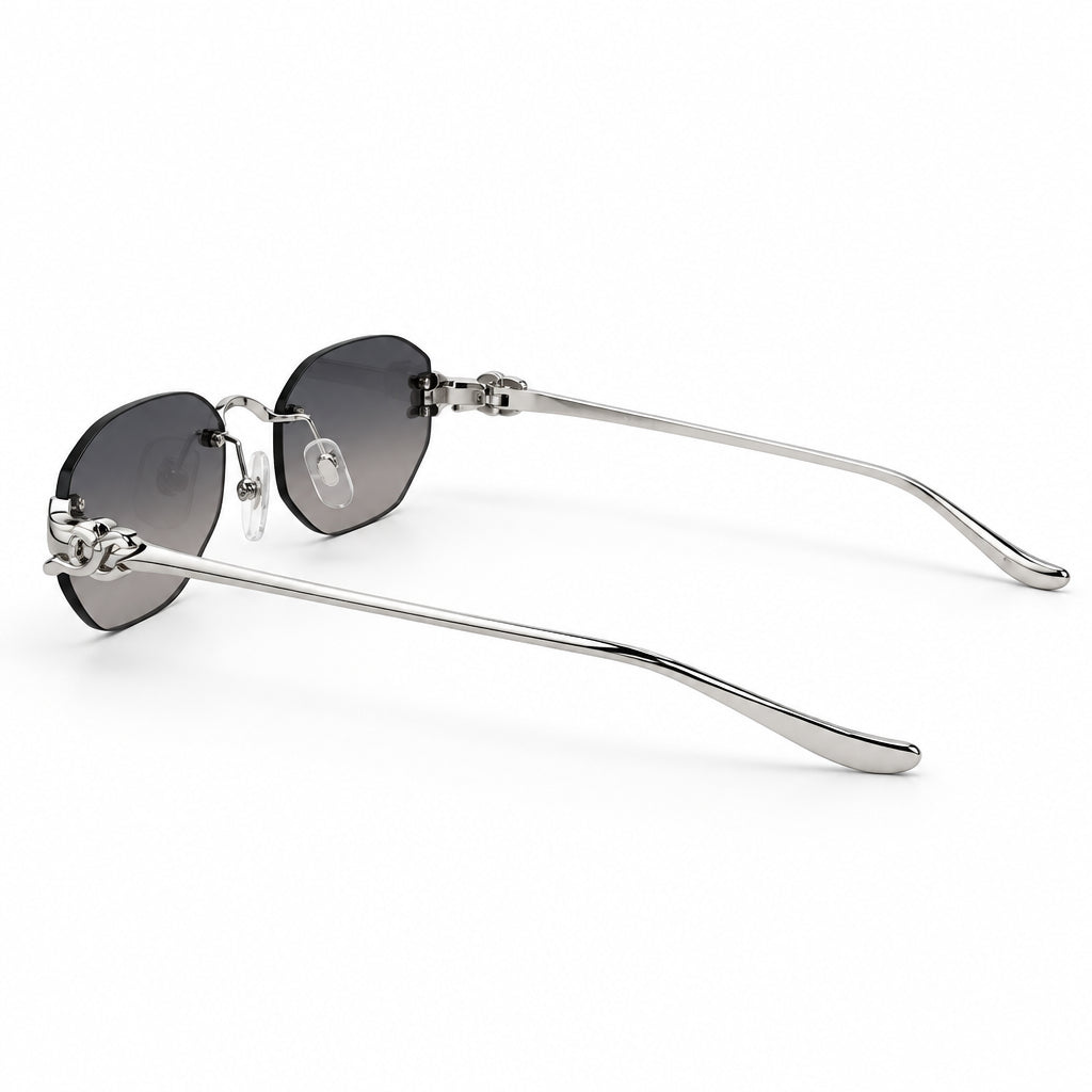 Cartier Panthère de Unisex Rimless Hexagonal Silver Finish Grey Gradient Sunglasses