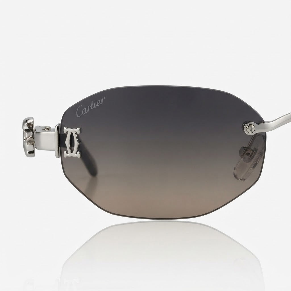 Cartier Panthère de Unisex Rimless Hexagonal Silver Finish Grey Gradient Sunglasses