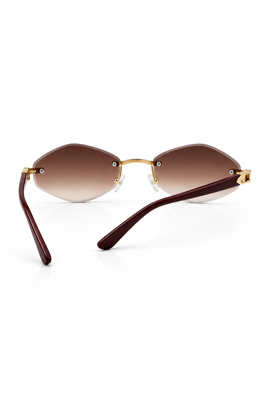 Cartier Women's Rimless Hexagonal Burgundy Wood Temples Brown Gradient Sunglasses