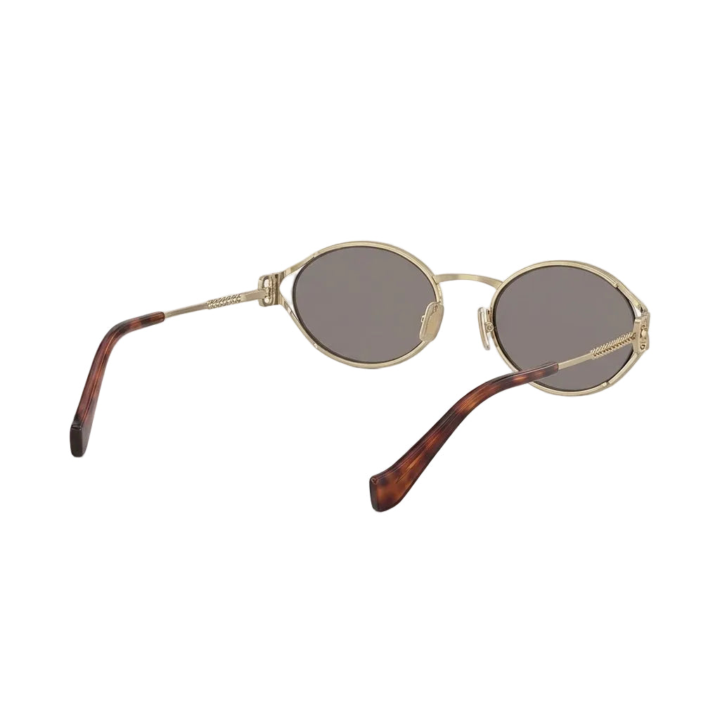 Miu Miu Women Logo Oval Pale Gold Dark Grey Sunglasses