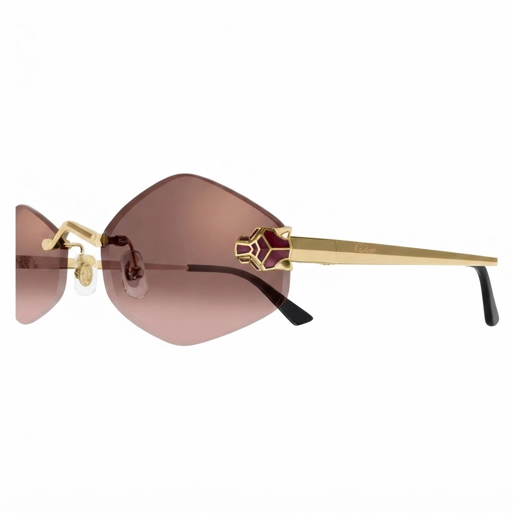 Cartier Panthère de Unisex Rimless Hexagonal Rose-to-Brown Gradient Tint Sunglasses