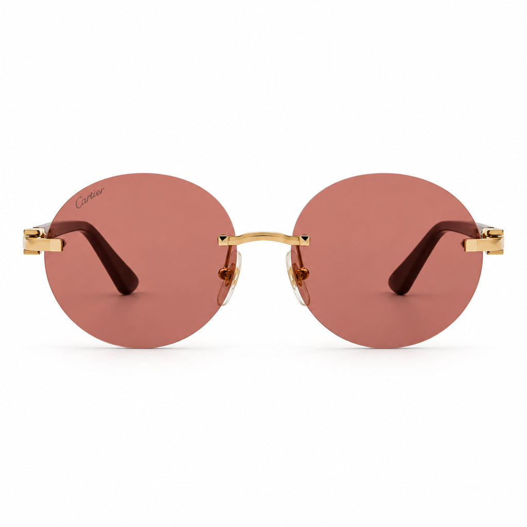 Cartier Elongated C de Motif Women Round Rimless Red Sunglasses