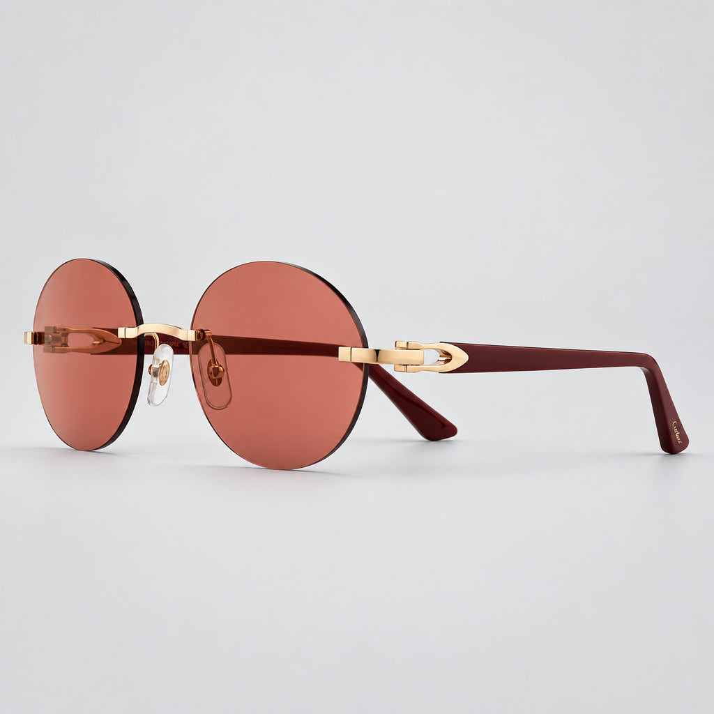 Cartier Elongated C de Motif Women Round Rimless Red Sunglasses