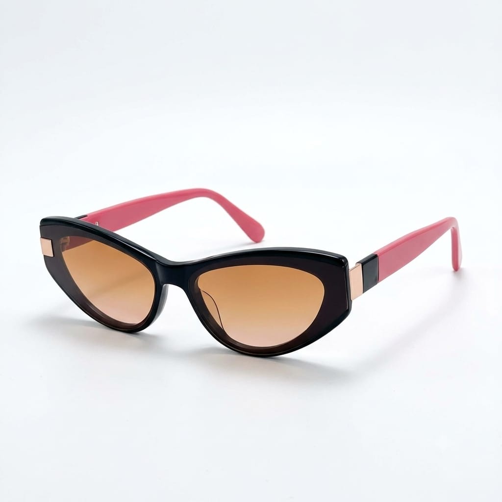 Chanel Women Angular Cat Eye Black & Pink Sunglasses