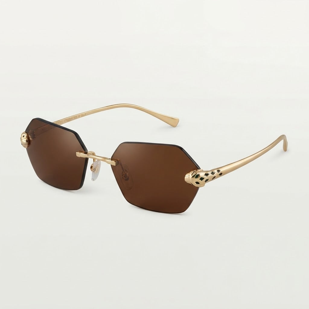 Cartier Panthère de C Women Rimless Hexagon-Frame Brown Sunglasse