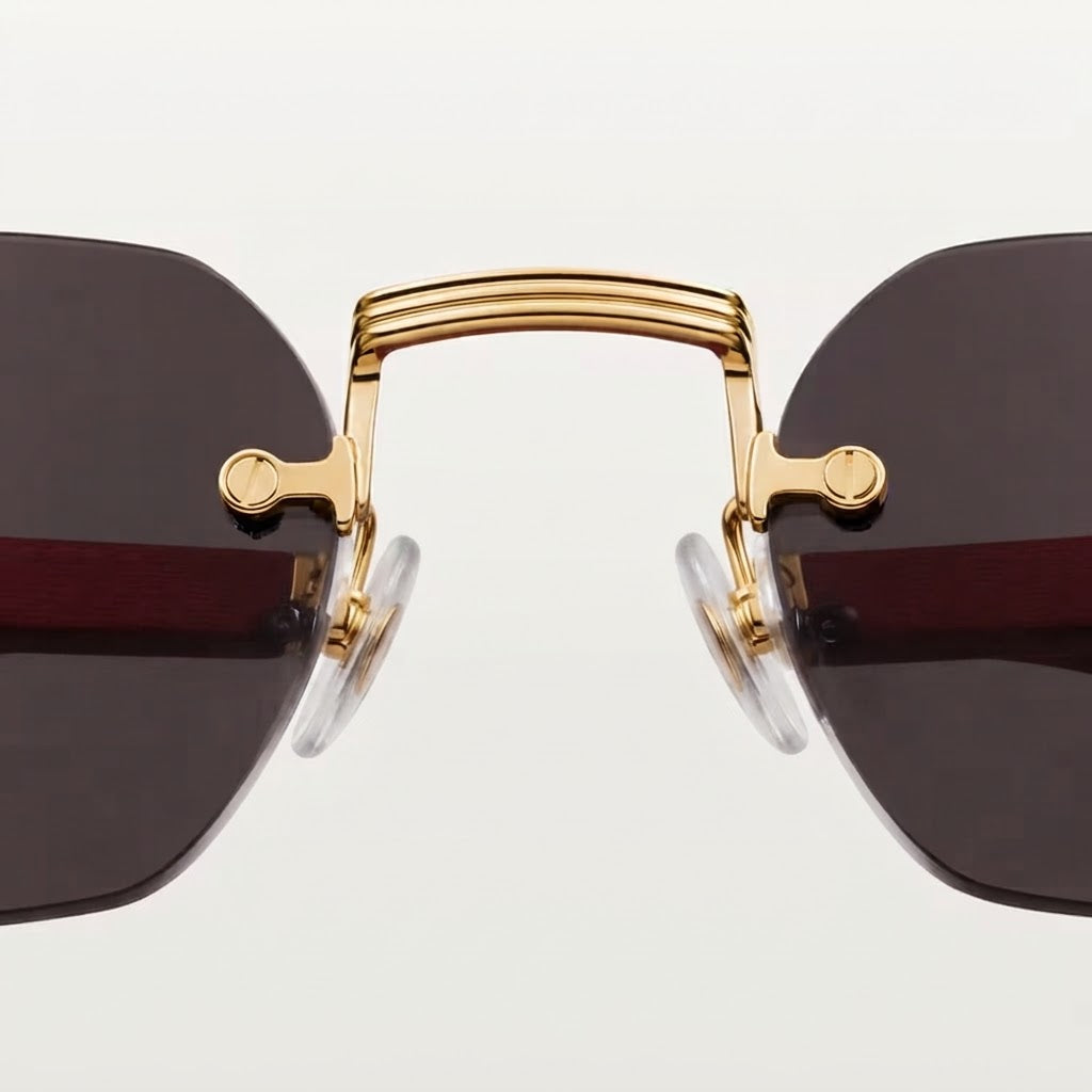 Cartier Première de Unisex Rimless Rectangular Red Wood Temples & Grey Sunglasses
