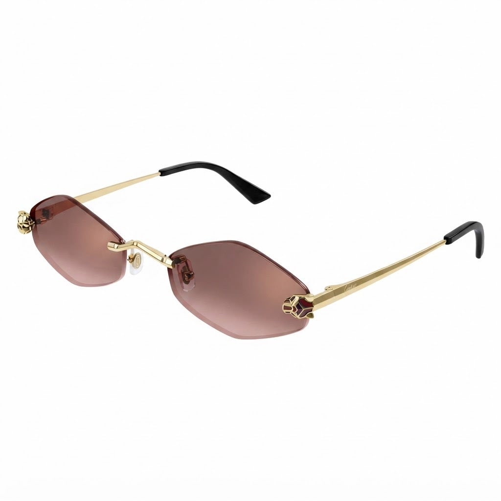 Cartier Panthère de Unisex Rimless Hexagonal Rose-to-Brown Gradient Tint Sunglasses